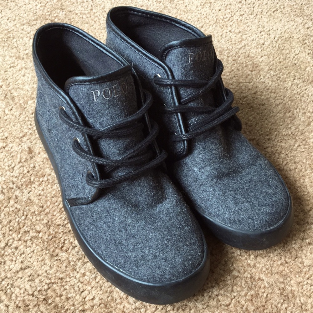 Polo Ralph Lauren Gray Canvas Sneaker Boot, US Boys Size 3 (Women’s 5.5-6)
